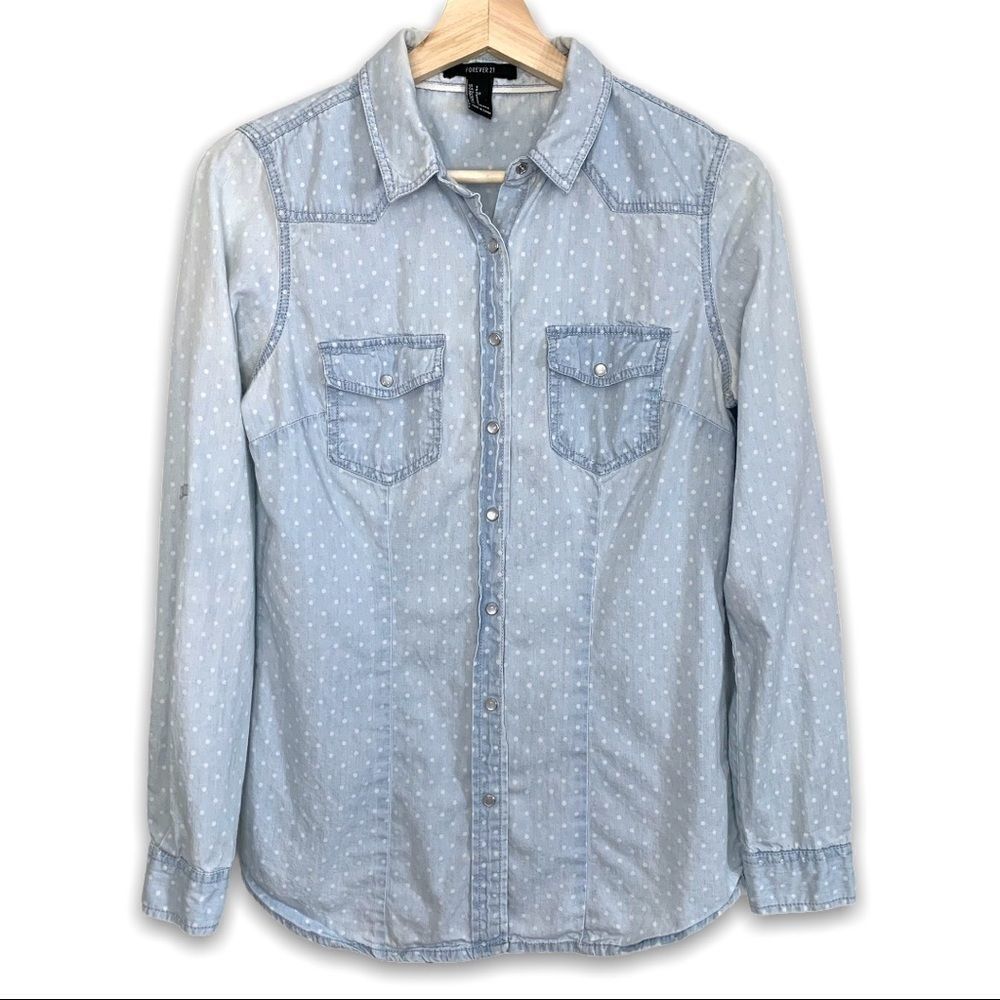 Forever 21 Polka Dot Chambray Top